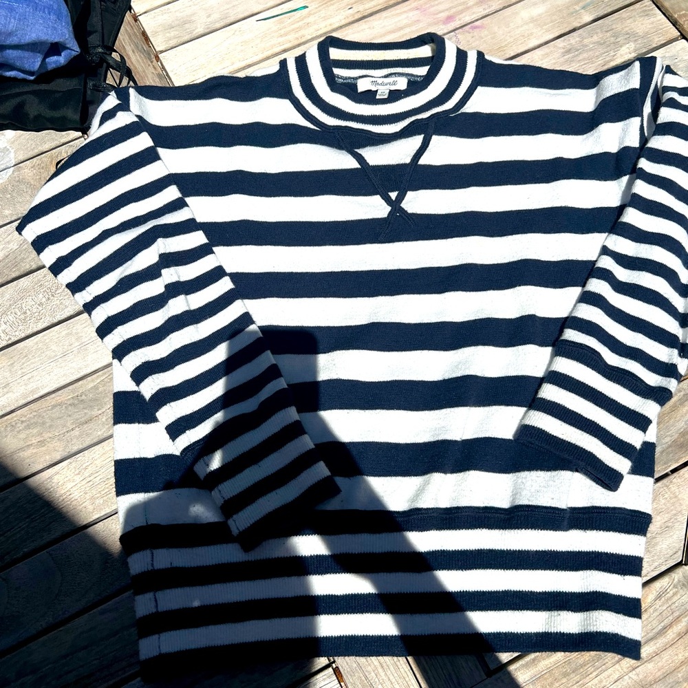 Madewell- Navy and white stripe Cotten sweater.